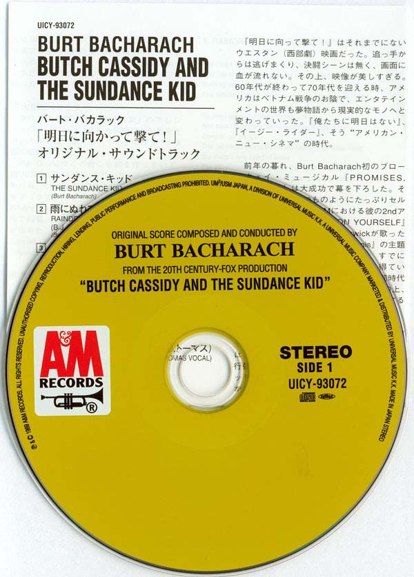 CD and insert, Bacharach, Burt - Butch Cassidy and The Sundance Kid