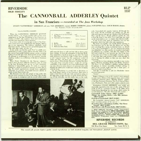 Back cover, Adderley, Cannonball (Quintet) - in San Francisco +1