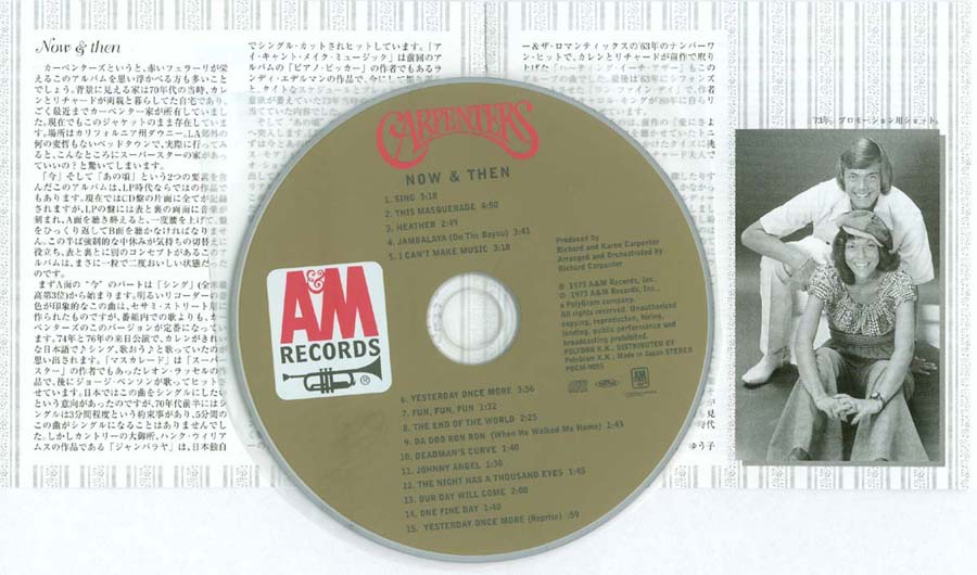 Booklet (inside 1st page) and CD, Carpenters - Now & Then