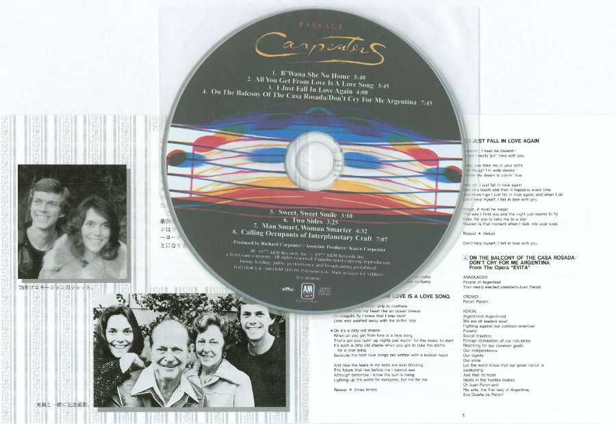 CD and insert, Carpenters - Passage