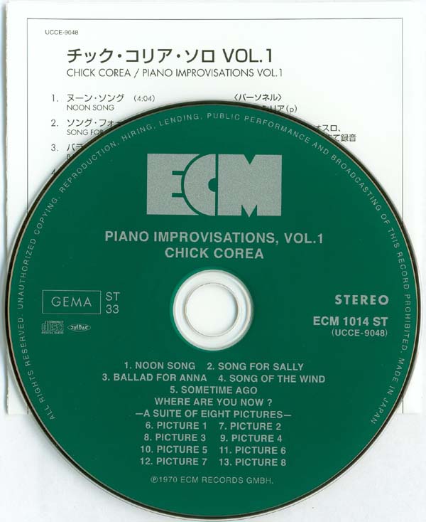 CD and insert, Corea, Chick - Piano Improvisations Vol. 1