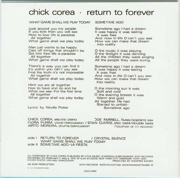 Back cover, Corea, Chick - Return To Forever