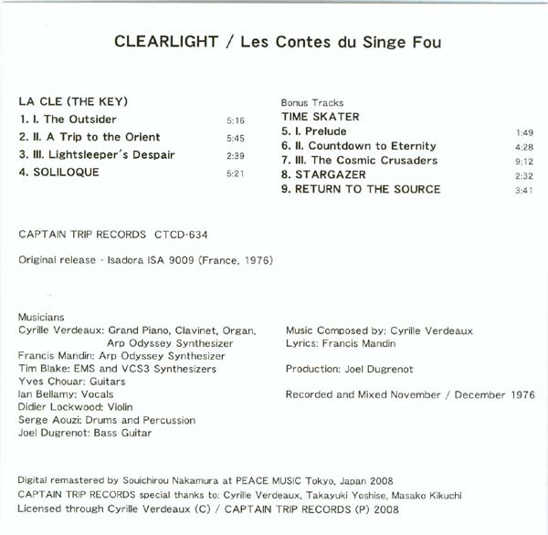 English side of insert, Clearlight - Les contes du singe fou