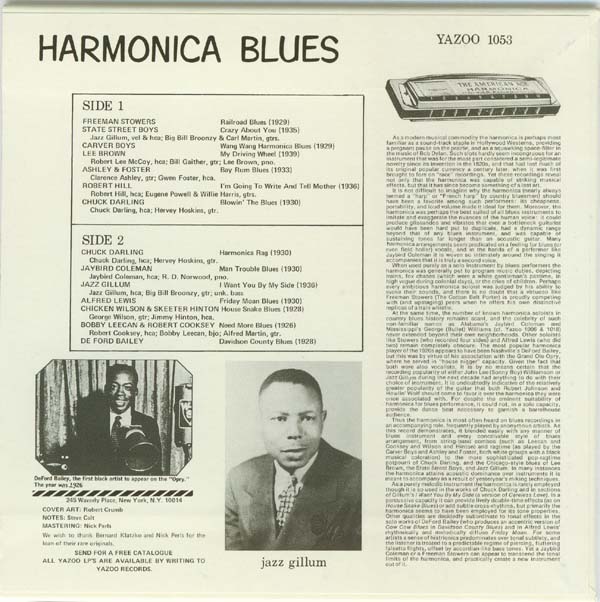 Back cover, Various Artists - Harmonica Blues - Great Harmonica Performances of the 1920s and '30s