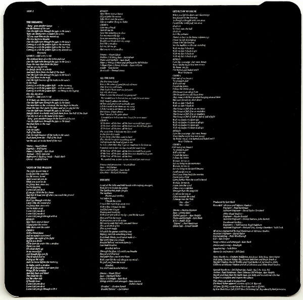 Inner Lyric Disc Sleeve - side2, Bush, Kate - The Dreaming