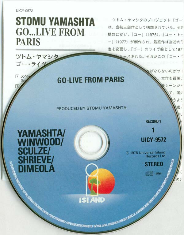 CD and insert, Yamashta, Stomu - Go - Live From Paris