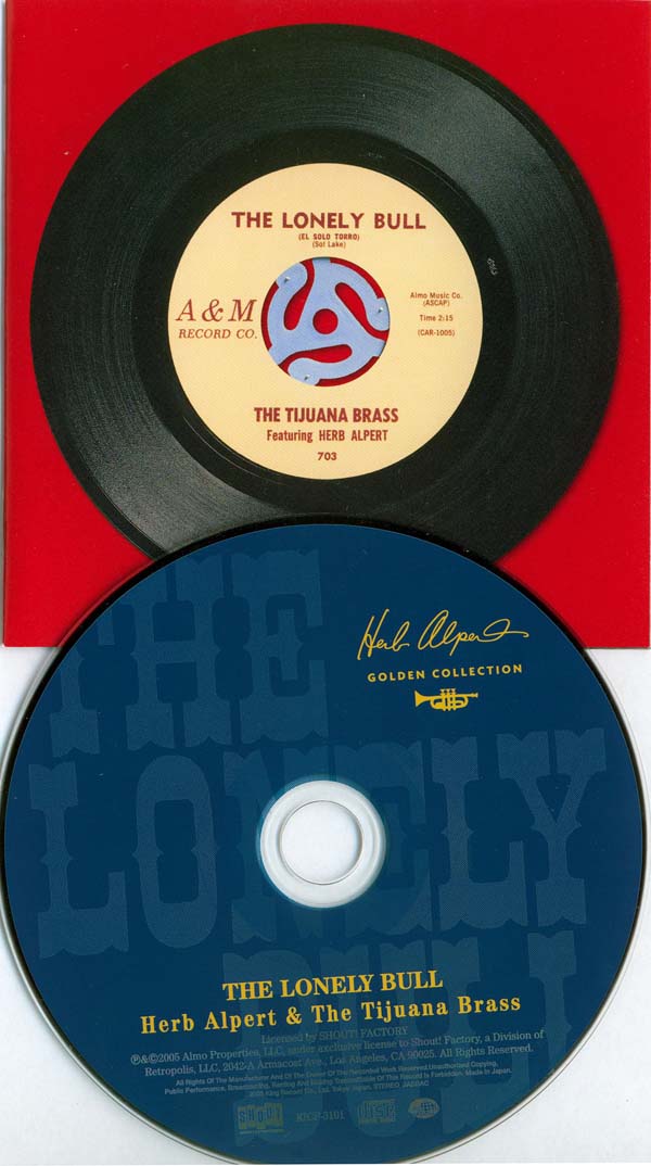 CD and front cover of booklet (45 rpm version of Lonely Bull - the beginning of A&M records), Alpert, Herb (and the Tijuana Brass) - The Lonely Bull