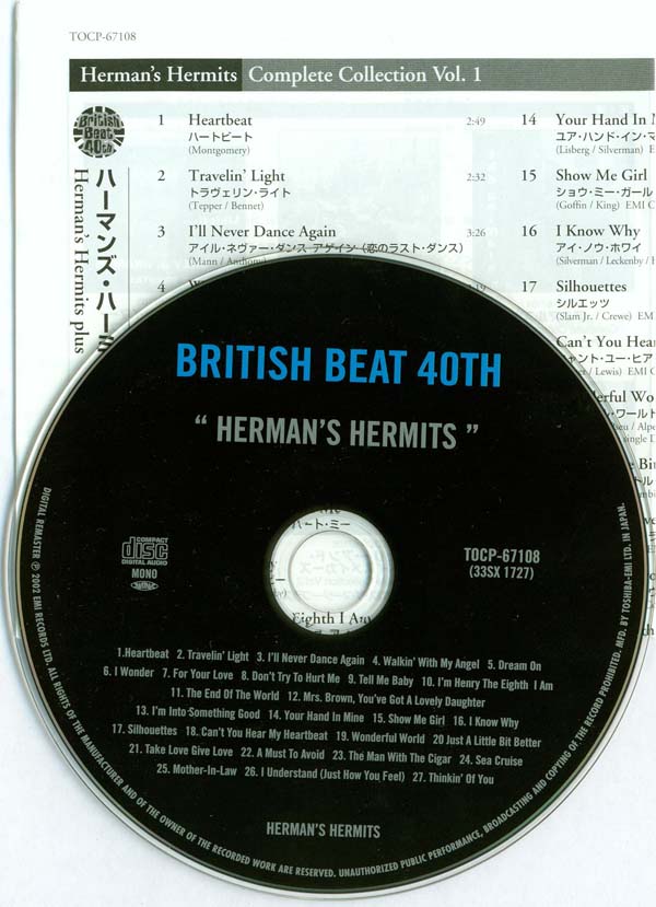 CD and insert, Herman's Hermits - Herman's Hermits (+15)