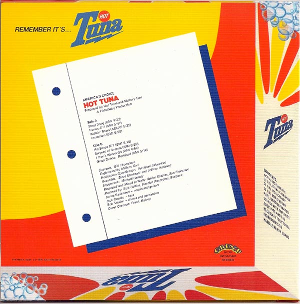 Back cover, Hot Tuna - America's Choice 