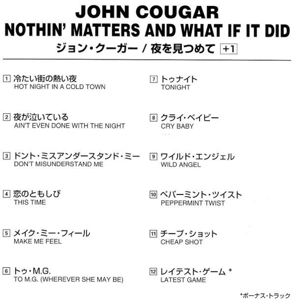 English & Japanese booklet, Cougar, John - Nothin' Matters And What If It Did (+1)
