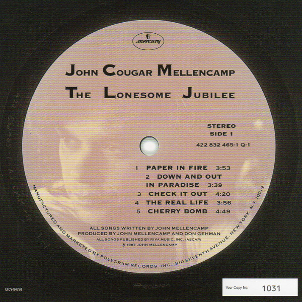 Serial numbered card, Cougar Mellencamp, John - The Lonesome Jubilee
