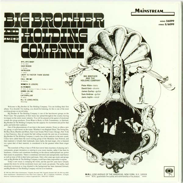 Back cover, Joplin, Janis (Big Brother & The Holding Company) - Big Brother & The Holding Company +4