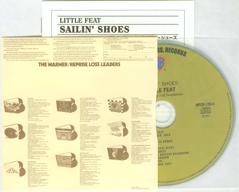 CD, inner bag and insert, Little Feat - Sailin' Shoes