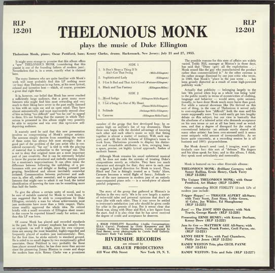 , Monk, Thelonious - Plays Ellington