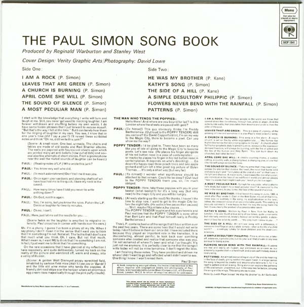 Back cover, Simon, Paul - The Paul Simon Songbook +2