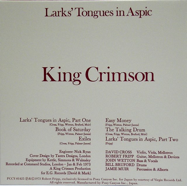 Back  Cover, King Crimson - Larks' Tongue In Aspic