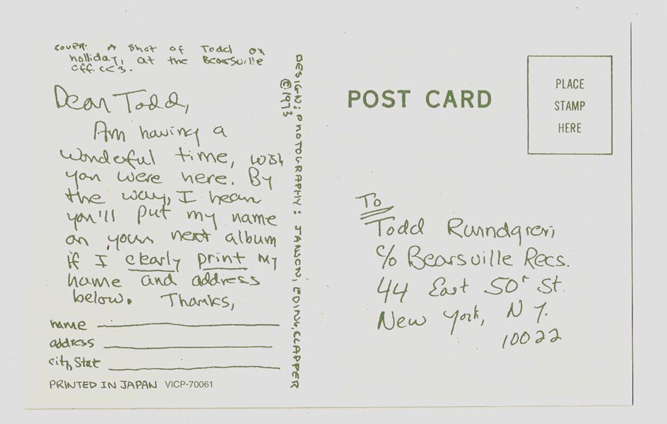 Postcard back, Rundgren, Todd - Wizard,  A True Star