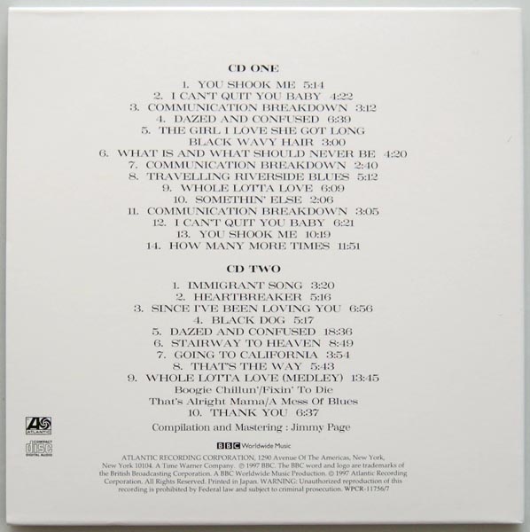 Back cover, Led Zeppelin - BBC Sessions
