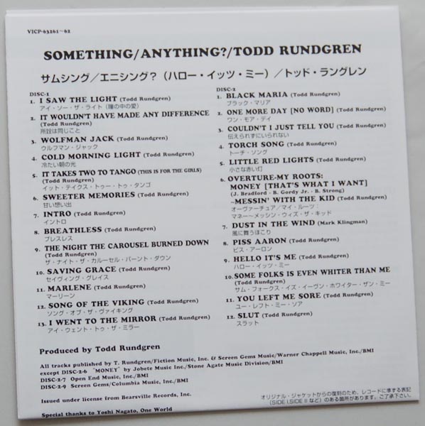 Lyric book, Rundgren, Todd - Something / Anything?