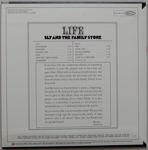 Back cover, Sly + The Family Stone - Life +4
