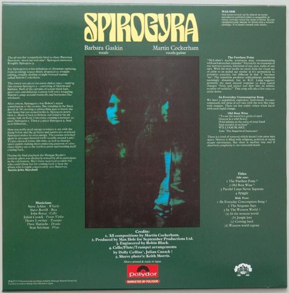 Back cover, Spirogyra - Bells - Boots and Shambles