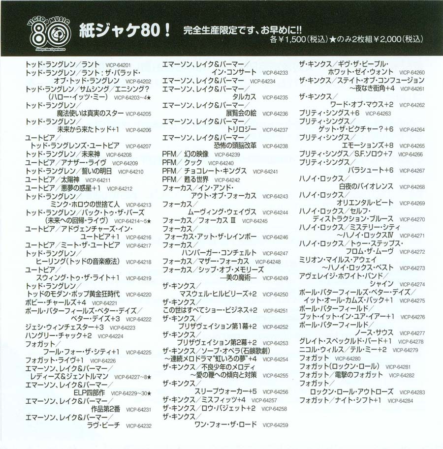 Sheet from one of the releases with details, Various Artists - Victor Music 80!