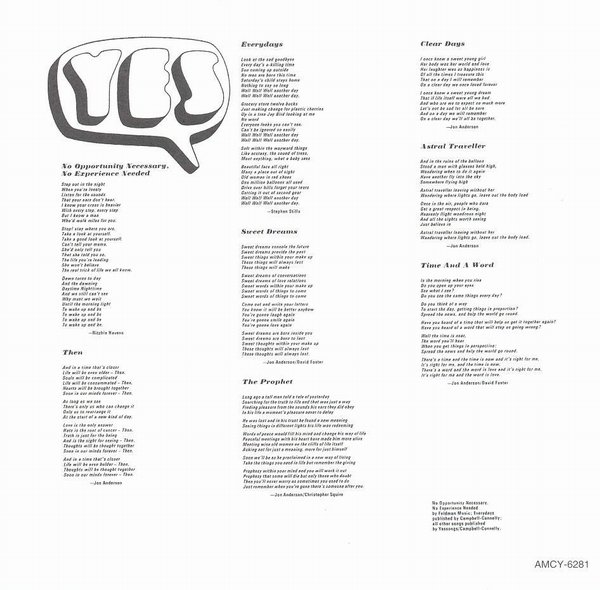 lyric sheet, Yes - Time and A Word