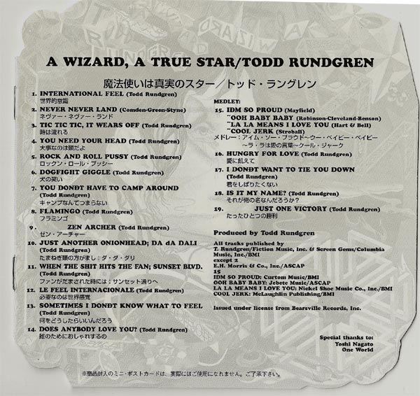 Lyrics booklet, Rundgren, Todd - Wizard,  A True Star