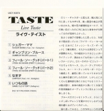 Taste - Live Taste, Lyrics Sheet