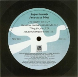 Supertramp - Free As A Bird , Record label Side 2 card