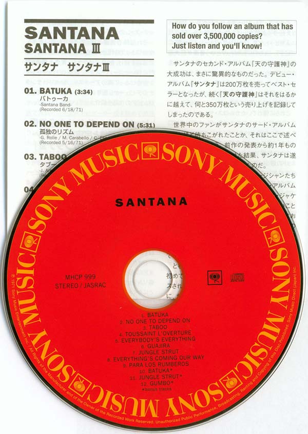 CD and insert, Santana - Santana III +3