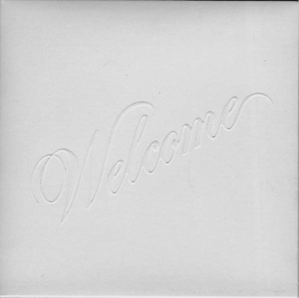 Scan of embossed cover in black white with increased contrast, Santana - Welcome