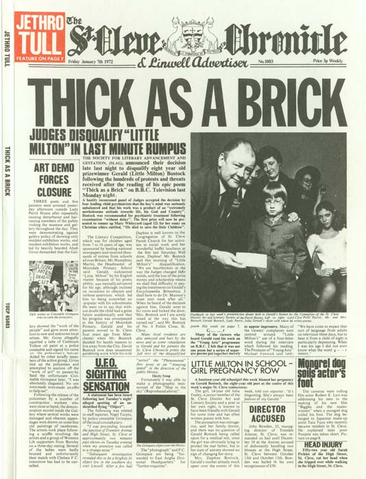 St Cleve Chronicle - Front Page, Jethro Tull - Thick As A Brick +2