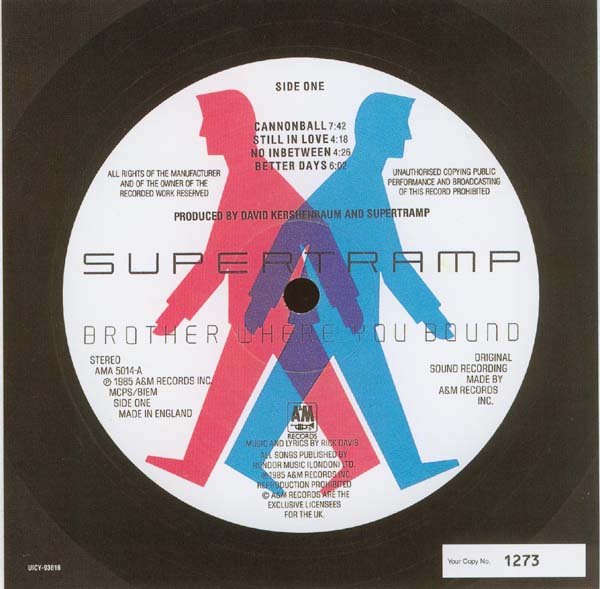 Vinyl label side 1, Supertramp - Brother Where You Bound 