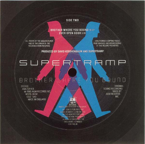 Vinyl label side 2, Supertramp - Brother Where You Bound 