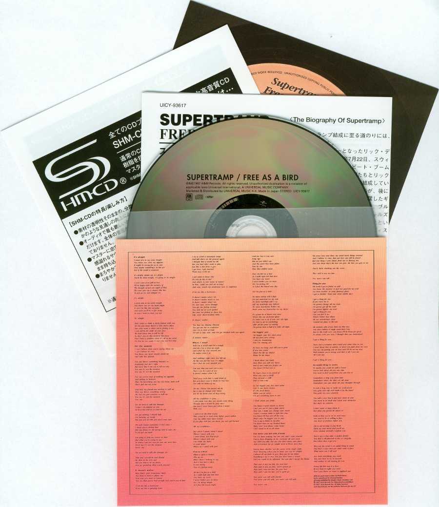 Inner sleeve side B with CD and inserts, Supertramp - Free As A Bird 