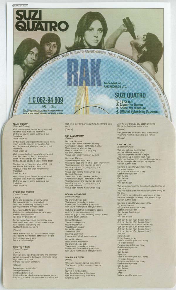 B side of Inner with CD and insert, Quatro, Suzi - Suzi Quatro (aka Can the Can)