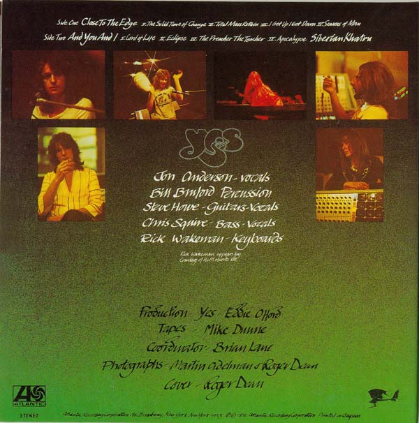Back cover, Yes - Close To The Edge